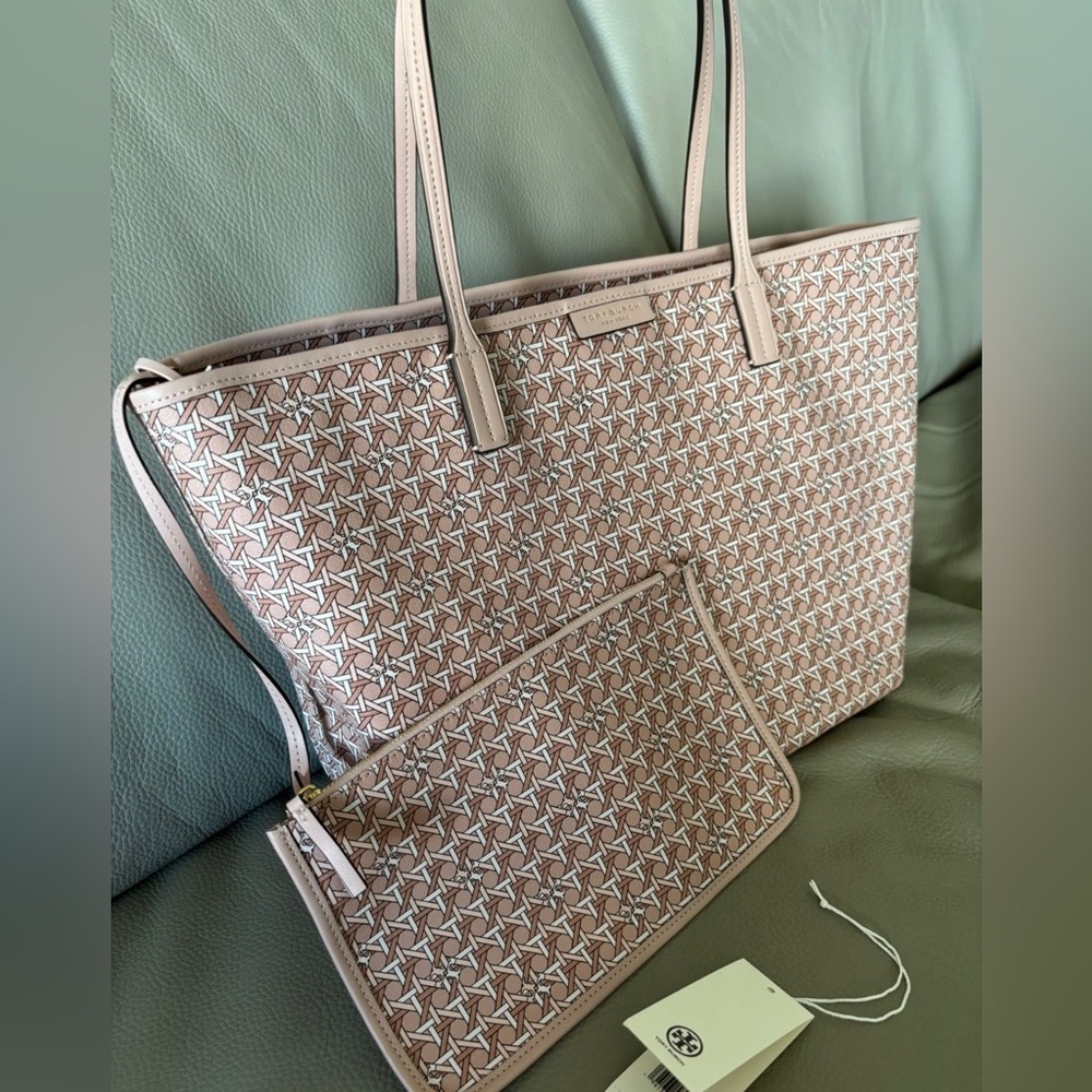 NEW Tory Burch pink Geometric Tote bag with pouch.